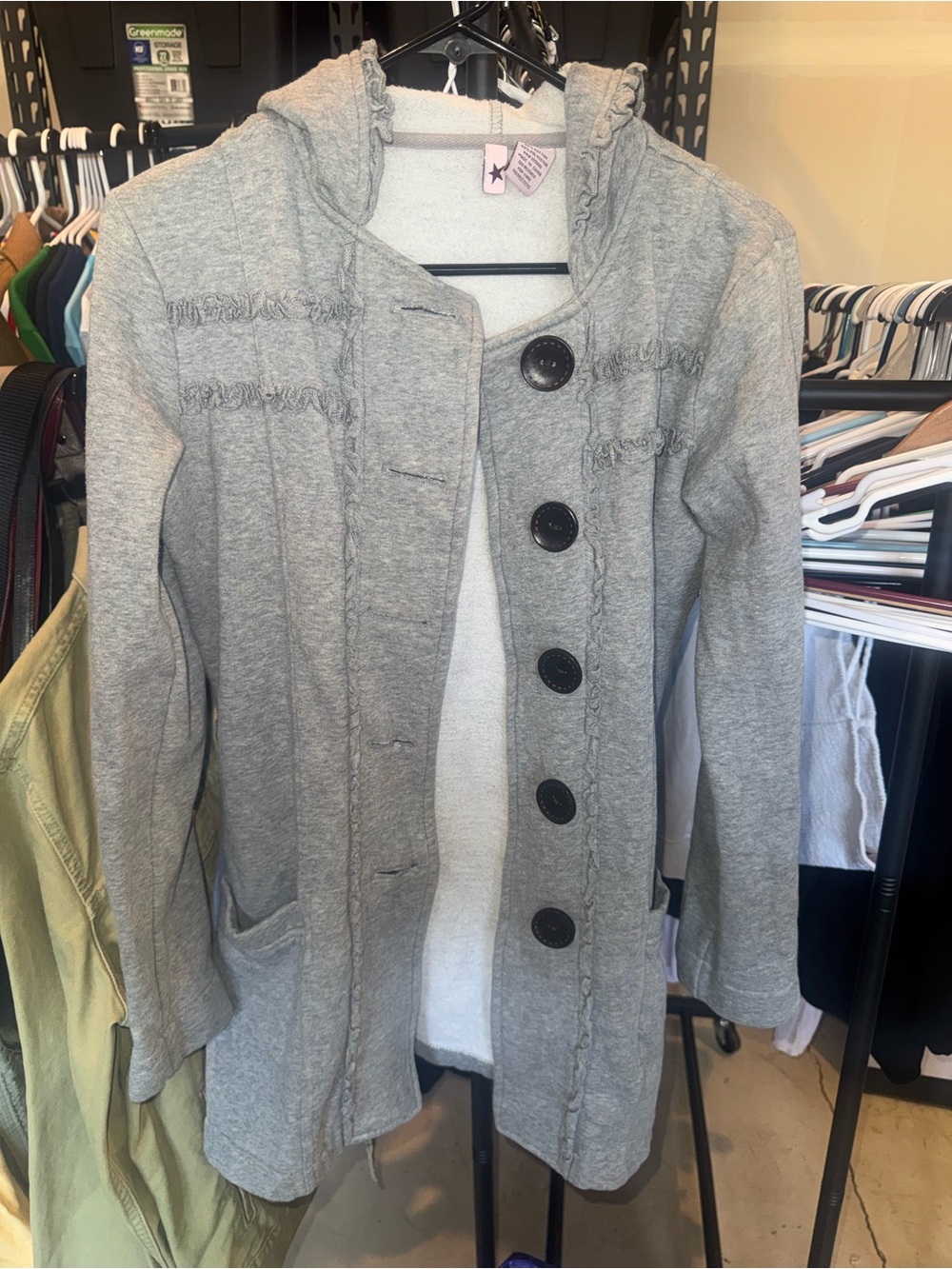 Y2K Gray Hooded Button-Front Cardigan